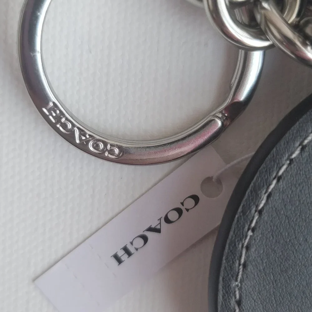 Coach Heart Bolt Print Black Coated Canvas CW475 Mirror Bag Charm Key Chain